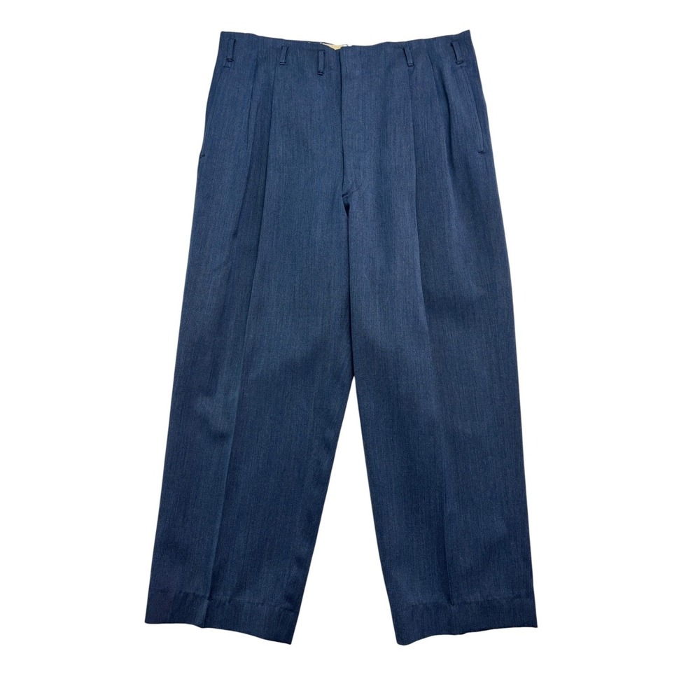 vtg 1950s 34x28 Blue Suit Pants Trousers Pleated Extra High Waisted Wool Mens